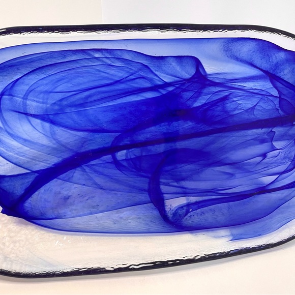 Glass Cobalt Blue Swirl Trinket Serving Tray Dish - Picture 3 of 15